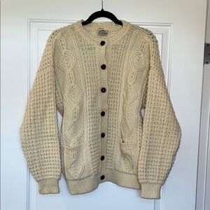 Bonner of Ireland 100% Pure Wool Cream Knit Cardigan with Wooden Button Front